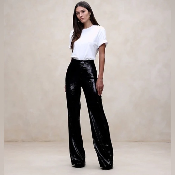 NWOT! Banana Republic Black Dita Sequin Wide-Leg Pant 💛 - Picture 1 of 5